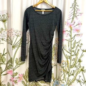 Soft Long Sleeve Comfy Grey Ruched Mini Dress